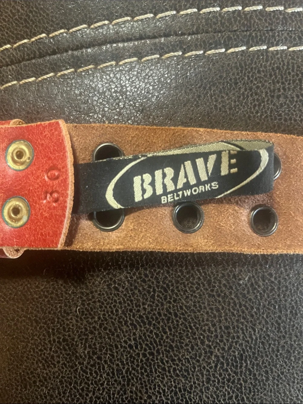Brave Beltworks Bacca II Double Row Grommet Brown/Tan Leather Belt Boho Festival